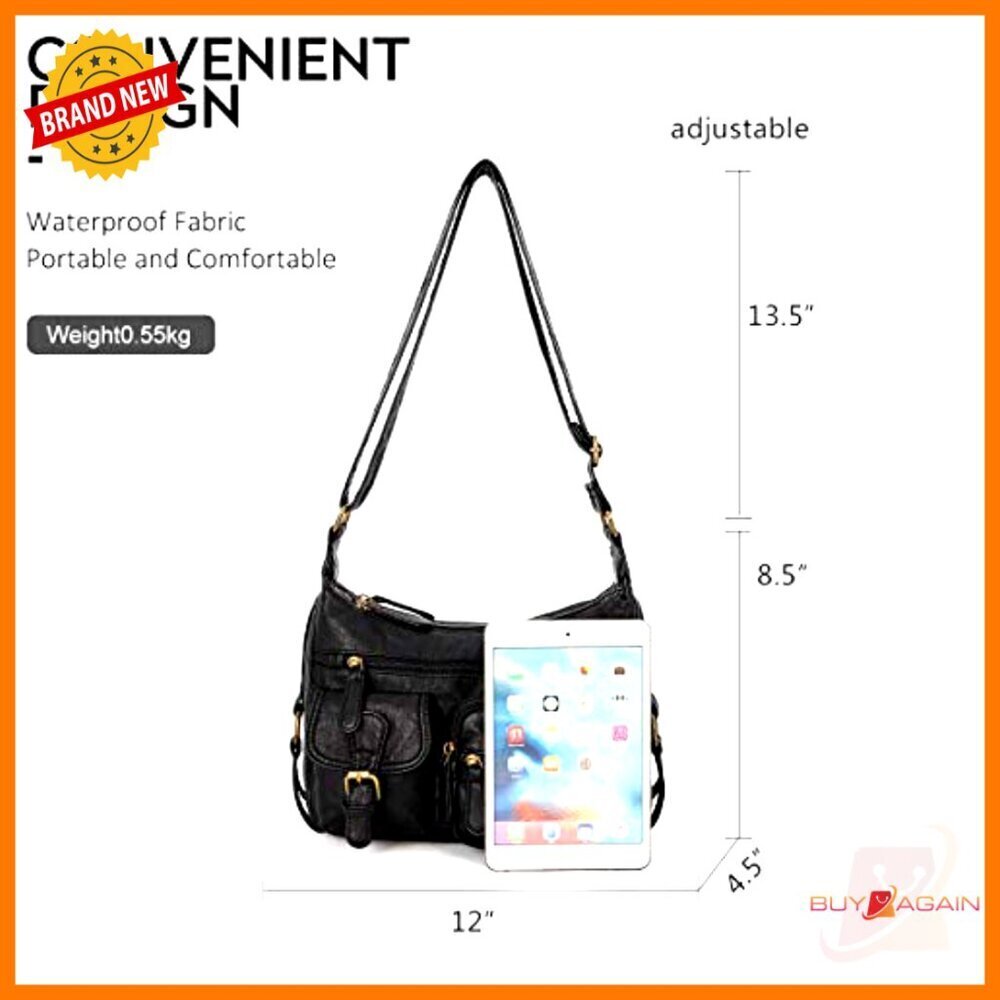 Soft PU Leather Crossbody Bag Adjustable Strap Multiple Pockets Lightweight - Picture 2 of 7